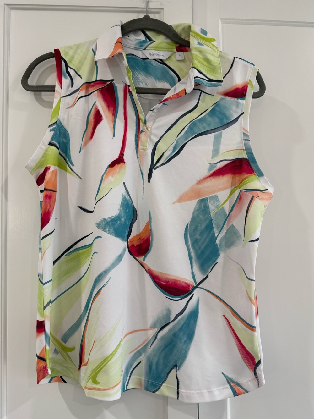 Walter Hagen White Tropical Print Sleeveless Polo Tank